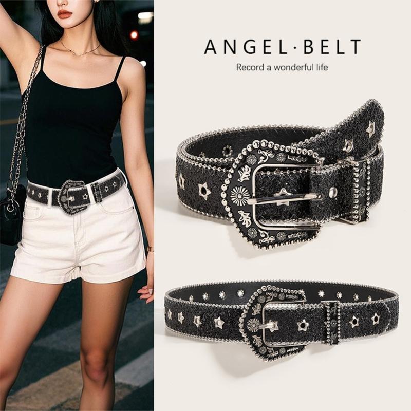 Fashionable Wide Waist Belt Elegant Glitters Belt Vintage Styles Waistband for Dresses and Jeans