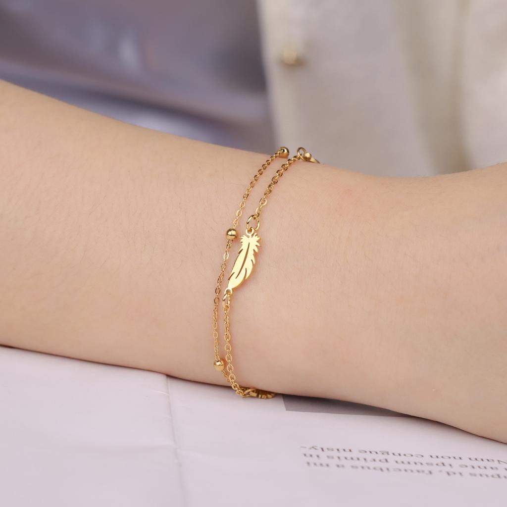Cazador Feather Charms Women's Bracelet Stainless Steel Jewelry Beads Chain Hand Bracelet Birthday Gift Trend 2026 Wholesale