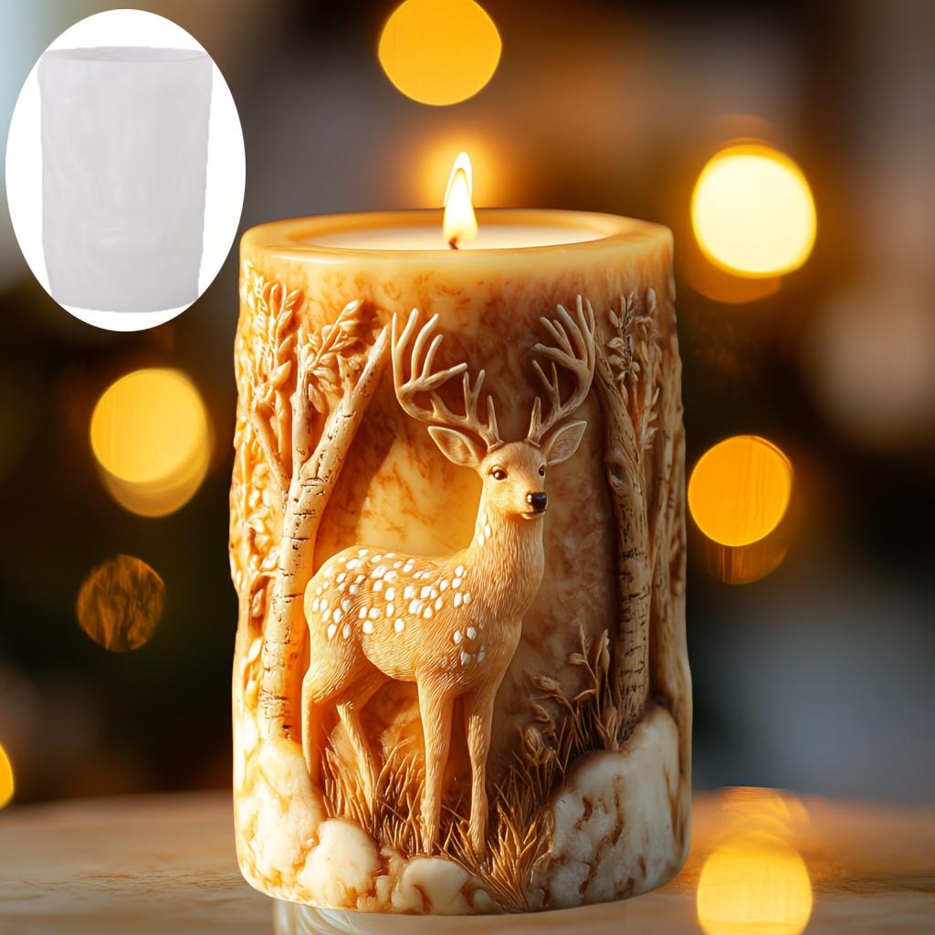 Diy Sika deer flower relief cylindrical candle silicone mold  spring and summer Sika deer stone relief cylindrical resin mold