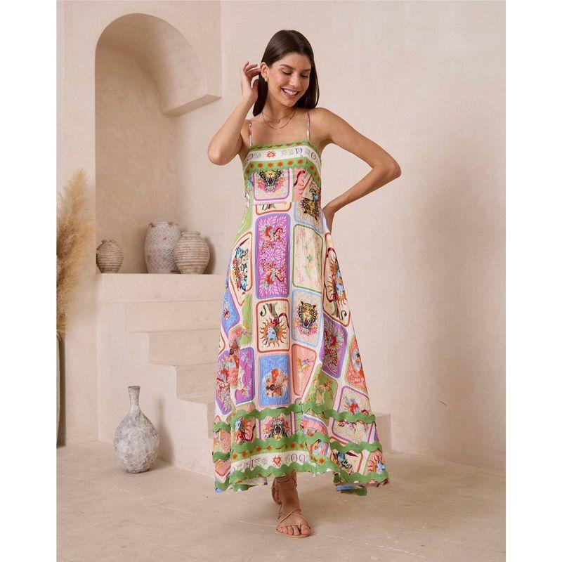 

New Arrival European and American Women s Clothing Spaghetti-Strap Floral Print Vacation Style Sleeveless Lace Dress Color S