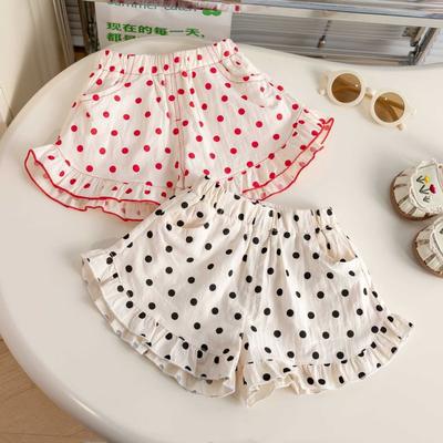Shorts de Cintura Elástica para Niñas con Estampado de Puntos Redondos Pantalones Cortos Para Uso Diario Actividad Diaria Verano