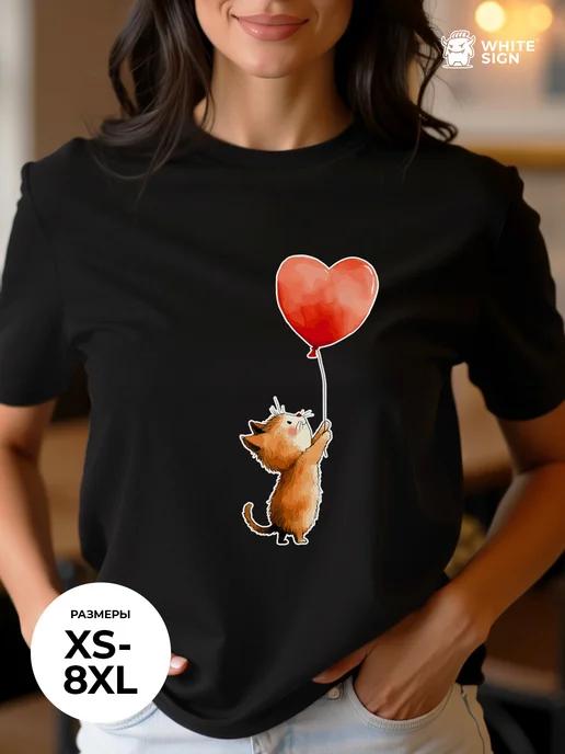 Oversized cotton T-shirt with  Cute Cat  print L