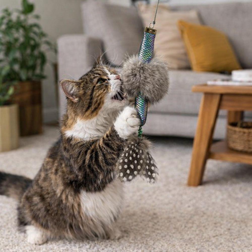2 Pieces Bite Resistant Cat Teaser Stick Replacement Head Mermaid Shape Polyester Interactive Cat Toys with Sound