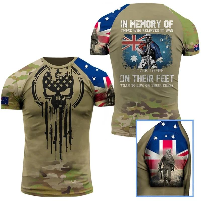 2024 Summer Quick Dry Short Sleeve Australian Forest Camo 3D Printed T-shirt Men's Jungle Desert Camo Outdoor Breathable T-shirt