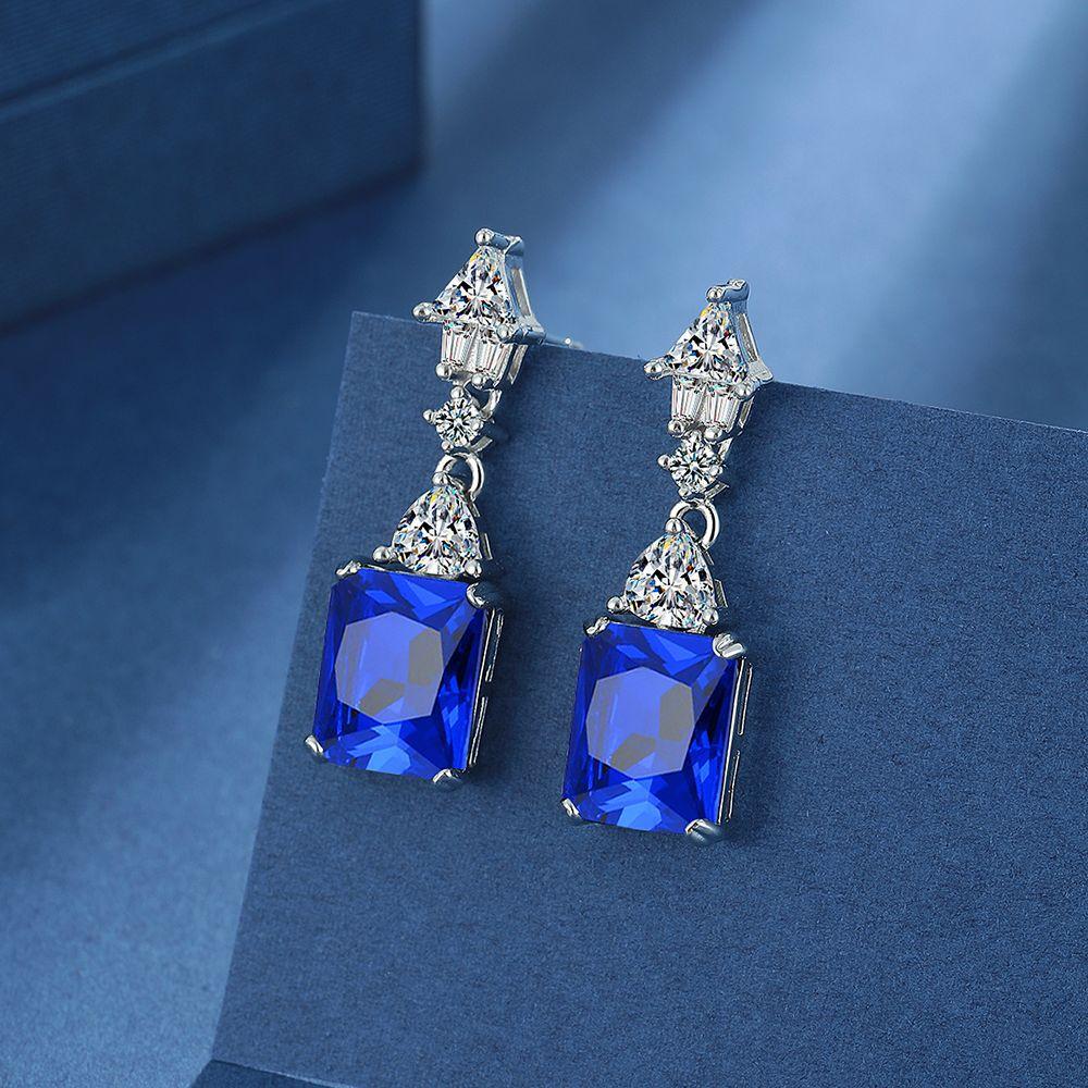925 Sterling Silver Light Luxury Retro Multi-color Square Zircon Earrings Birthday Anniversary Wedding Party Gift