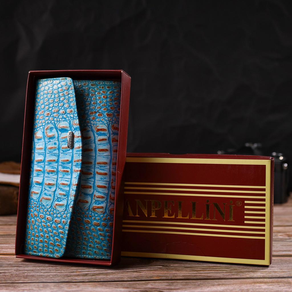 Hervorragende Geldbörse für Damen aus echtem Leder mit Krokodilprägung CANPELLINI 21703 Blau