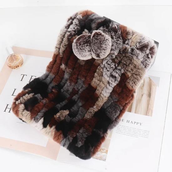 New lady real rex rabbit fur hat Natural warm rex rabbit fur hat scarf Women hand knitted soft real rabbit fur caps scarves