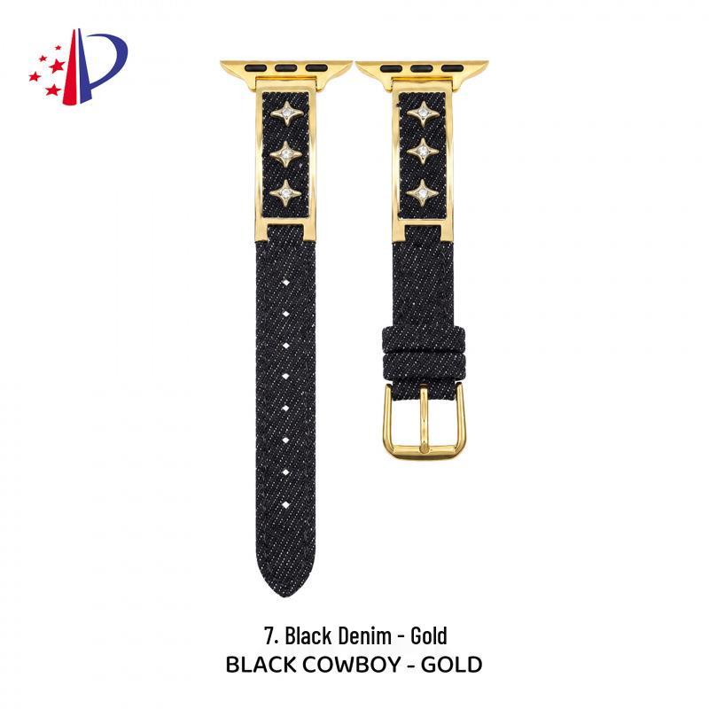 Starry Denim Leather Strap for Apple Watch 11, iWatch 109876E, Huawei GT6, and Xiaomi 9 Pro.