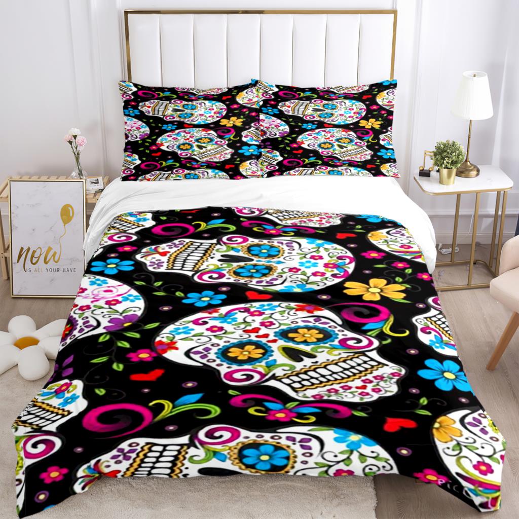 Hd Print Skull Art - Themed Three - Piece Fashion Bedding Set With Quilt Covers Pillowcases And Pillow For Children And Adults