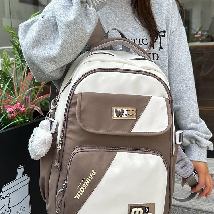 Schoolbag New Large Capacity Simple Contrast Color Versatile School Bag Junior High School Student College Student Computer Travel Backpack