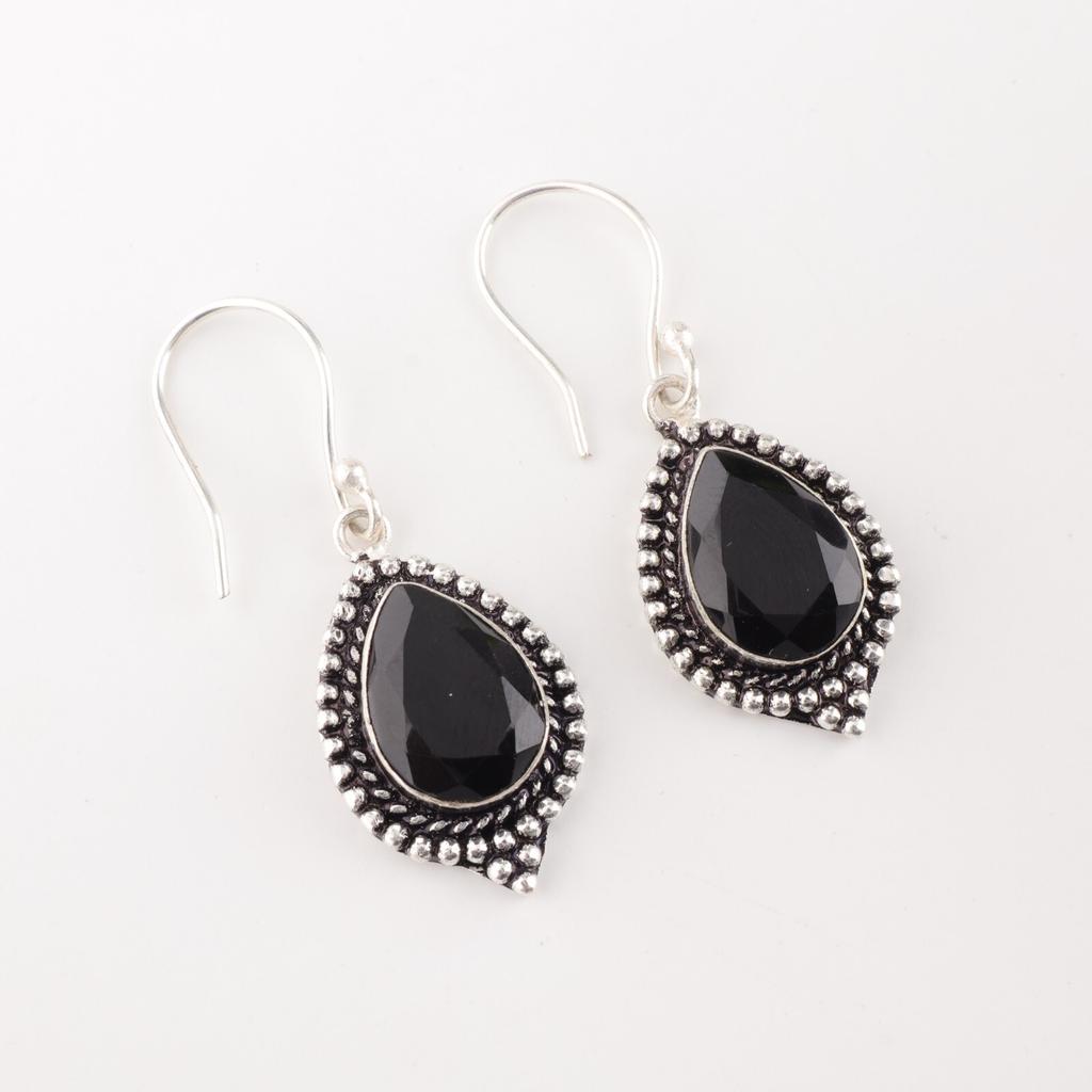 Black Onyx Gemstone 925 Sterling Silver Handcrafted Jewelry Drop/Dangle Earrings EE-164-17