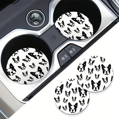 2pcs Boston Terrier Dog Cup Holder Coasters, Interior Waterproof Coaster To Keep Your Cup Holders Clean And for Easy To Move