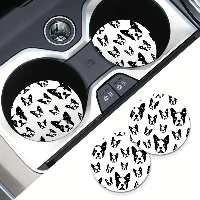 2pcs Boston Terrier Dog  Cup Holder Coasters,  Interior Waterproof Coaster To Keep Your  Cup Holders Clean And  for Easy To Move