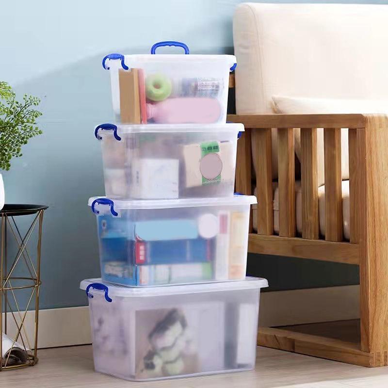 Portable Thick Transparent Storage Box Plastic Box With Lid Storage Box Toy Clothes Snack Sundries Storage Case
