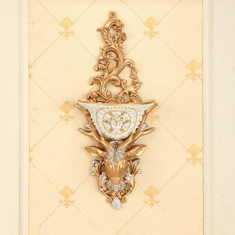 European Resin Deer Head Wall Vase Fake Flower Planter Wall Hanging Ornaments Home Living Room Porch Wall Mural Decor Crafts