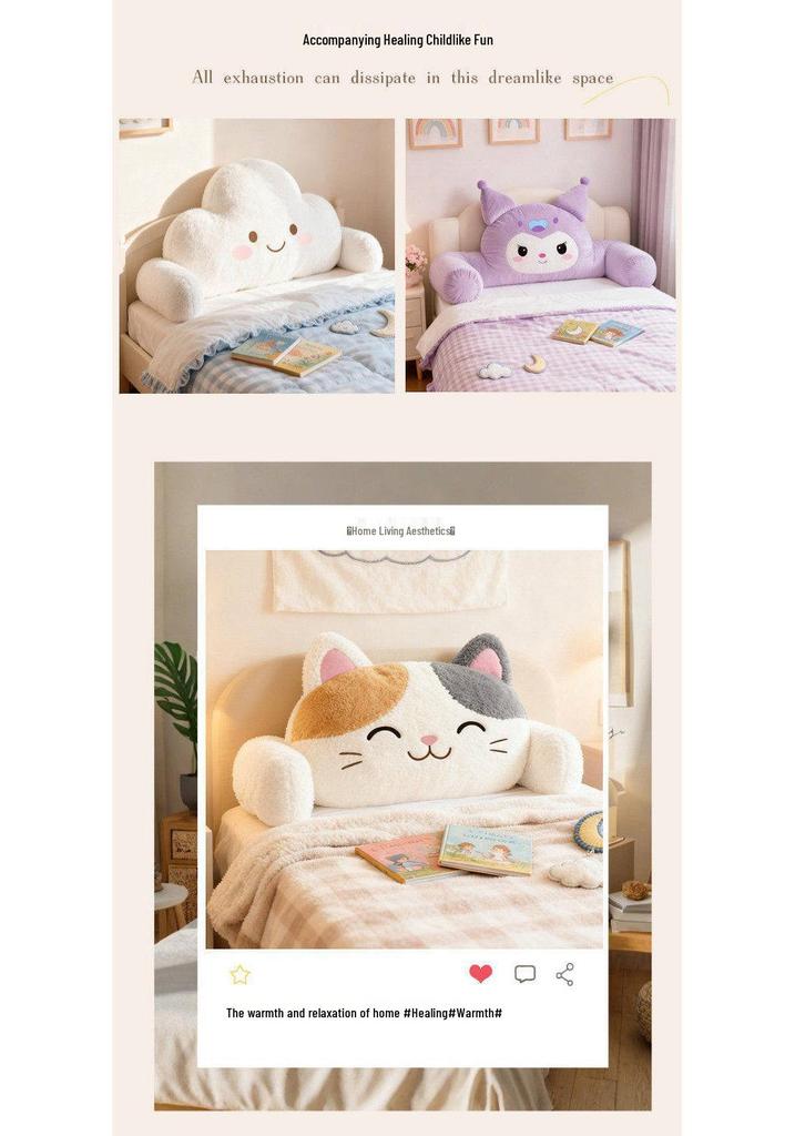 Cartoon Bedside Soft Upholstered Backrest Cushion for Children's Tatami or Girls' Bedroom, 2026 Anti-Collision Pillow.
