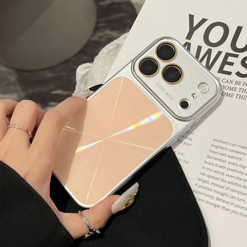 Dazzling Laser CD Pattern Large Window Bumper Case For iPhone 17 16 15 14 Pro Max Shockproof Crystal Camera Protection Cover