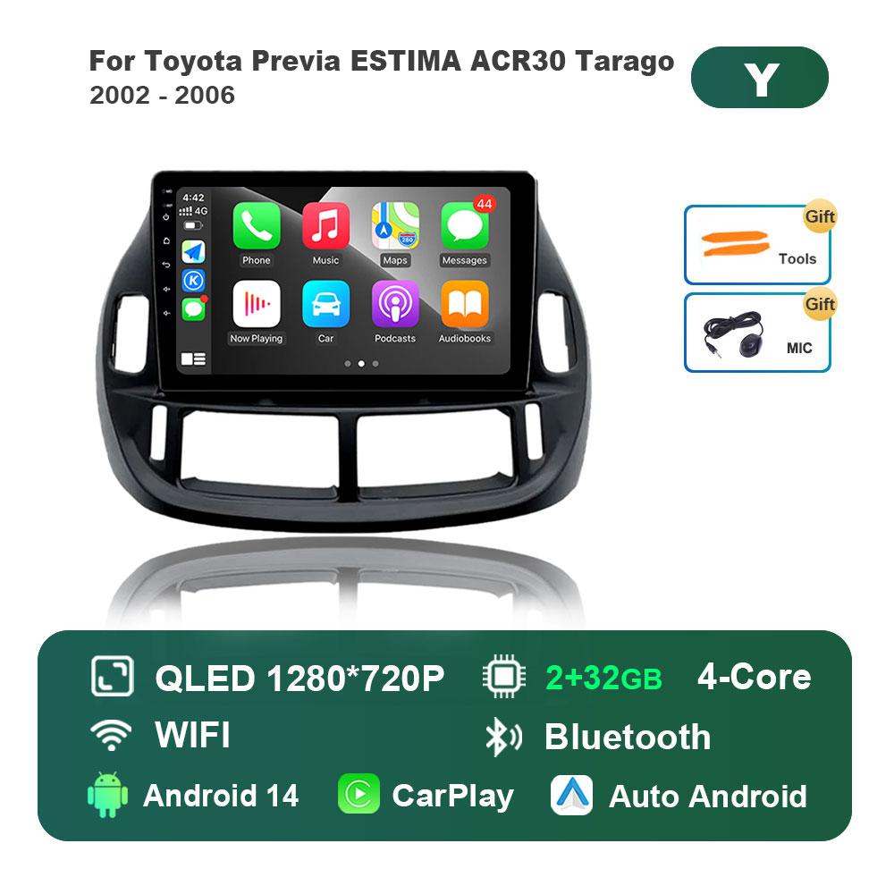 Car Radio Multimedia Player Android 14 for Toyota Previa ESTIMA ACR30 Tarago 2002 - 2006 GPS 4G WiFi Bluetooth Split Screen