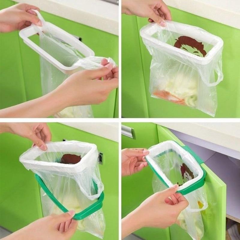 1pc Green And Stylish Covered Hanging Garbage Bag Rack, Portable Multifunctional Cabinet Garbage Bag Holder