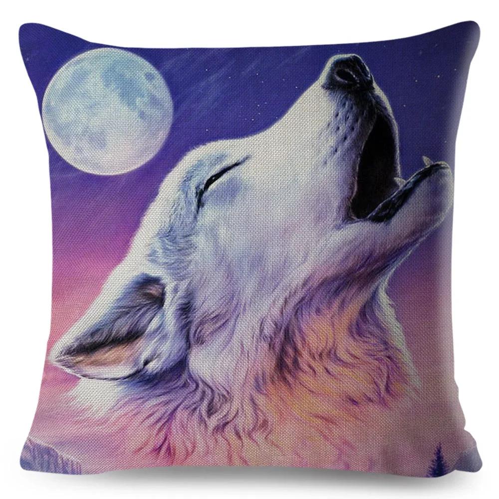 Mythology Lion Wolf Horse Pillow Case Decor Cartoon Water Color Animal Cushion Cover Polyester Pillowcase for Sofa Car Home