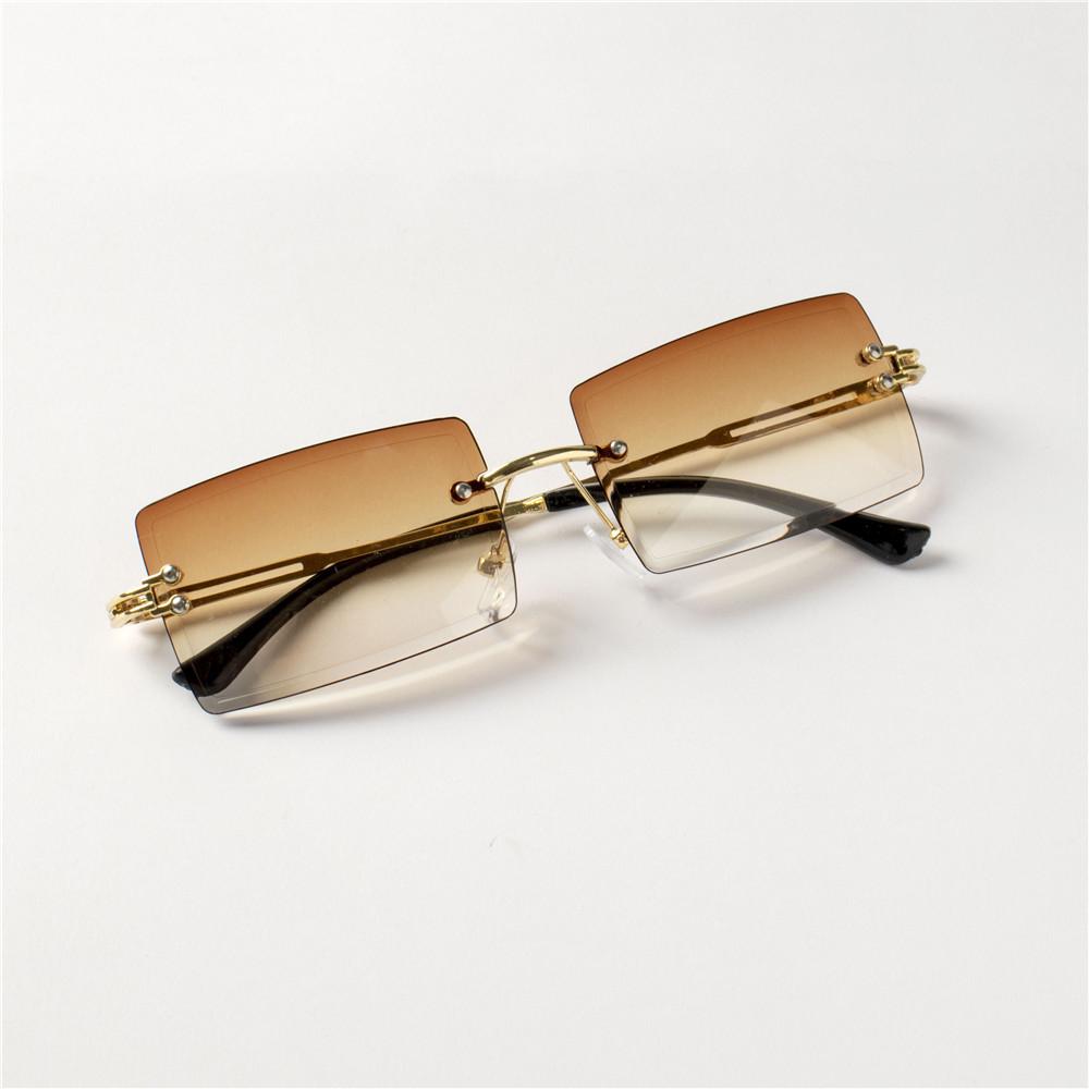 Fashion Rimless Sunglasses Women Trendy Small Rectangle Sun Glasses  Summer Traveling Style Brown Shades for Men