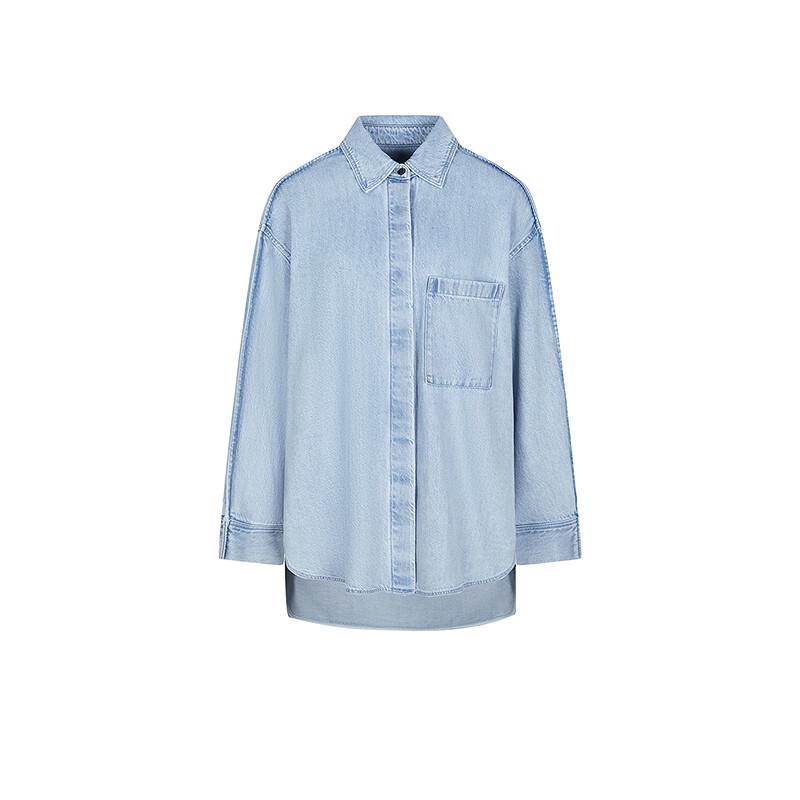 LESS 2025 Spring Loose Fit Long Denim Shirt
