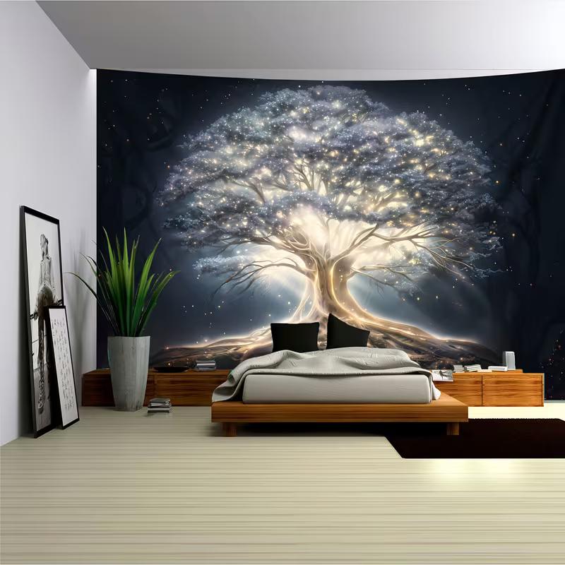 

2D Sparkling Life Tree Tapestry, Mystical Enchanted Tree Wall Hanging 47.2x31.5inch/120*80cm