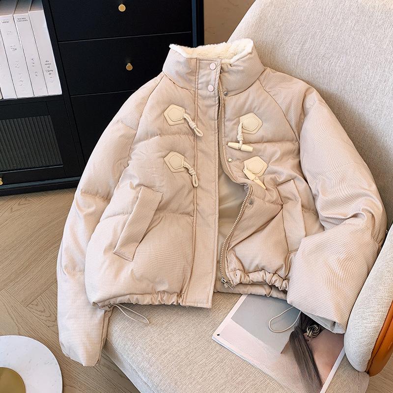 Women Jacket Cow Horn Buckle Bread Clothing Winter Thickened Warm Cotton Women Short Loose Cotton Comfortable and Youthful Women Outerwears Coats
