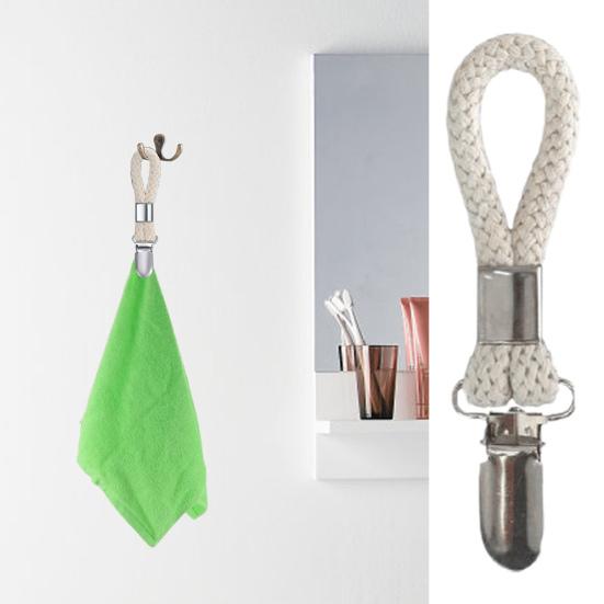 6Pcs Towel Clip with Metal Clamp Multi-functional Braided Cotton Rope Strong Bearing Clothes Clamp Bathroom Accessories
