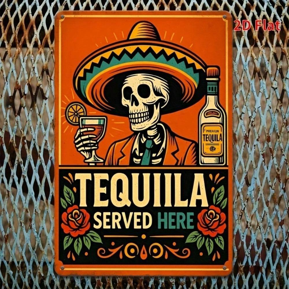 Rustic Metal Sign For Bar Pub, Vintage Mexican Skeleton Sombrero Wall Art Decor