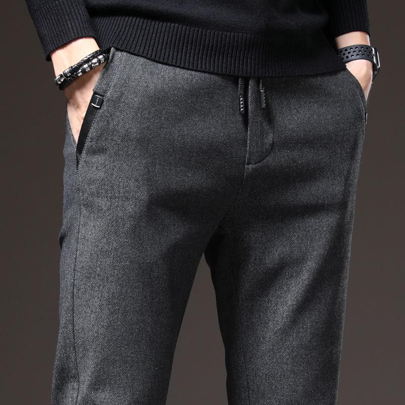 Autumn and winter polished trousers men's casual pants trendy business loose straight thickened trousers