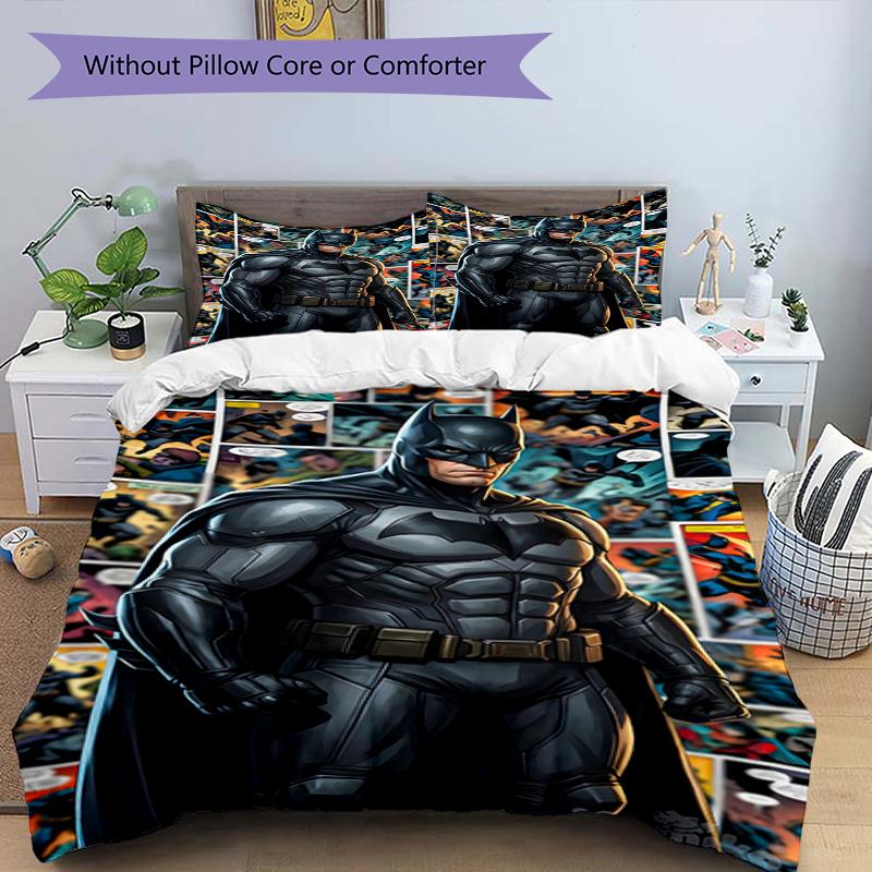 3pcs Duvet Cover Set (1*Duvet Cover + 2*Pillowcase, Without Core),Batman Print Bedding Set, Bedroom Decor, All‑Season, Birthday Gift