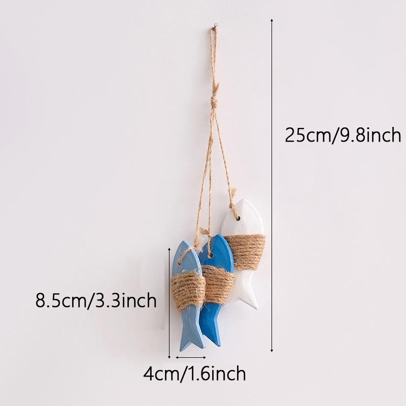 1pc Creative Mediterranean Fish Pendant Wood Carving Figurine Ocean Theme Accessories Shell Wall Hanging Home Decoration