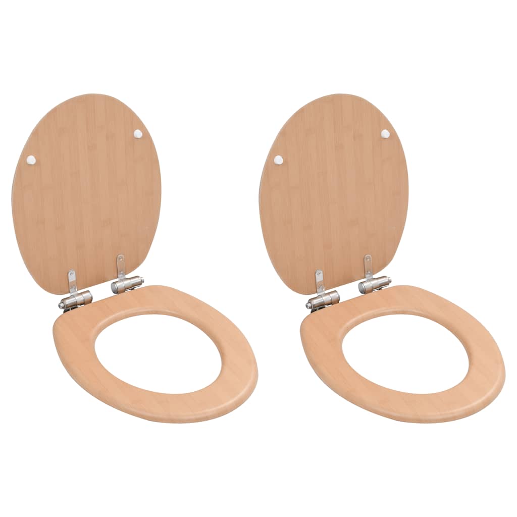 Vidaxl Soft-Close Toilet Seats, 2 Pcs, MDF, Bamboo Pattern