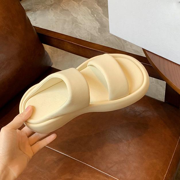 

Sheepskin version~ thick-soled heightening leather bread casual muffin one-word slippers, summer women s beach cool slippers 40