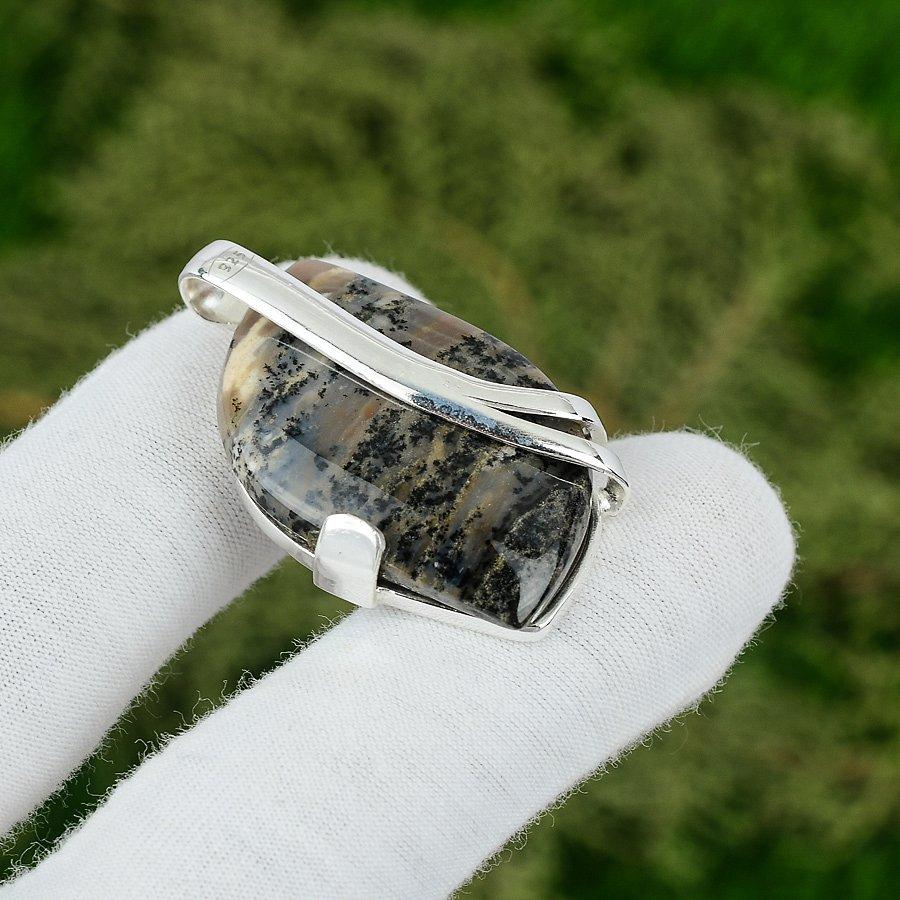 Marquise Natural Honey Dendrite Opal Wedding Mother Boho Pendant Sterling Silver