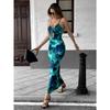 2026 Floral Print Hollow Out Elegant Spaghetti Strap Dress Womens Fashionable Robe Ruched Backless Party Maxi Long Evening Gown Dress Holiday Clothing