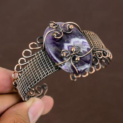 Amethyst Handgefertigter Kupferdraht Wickel Armreif Verstellbar j6P15