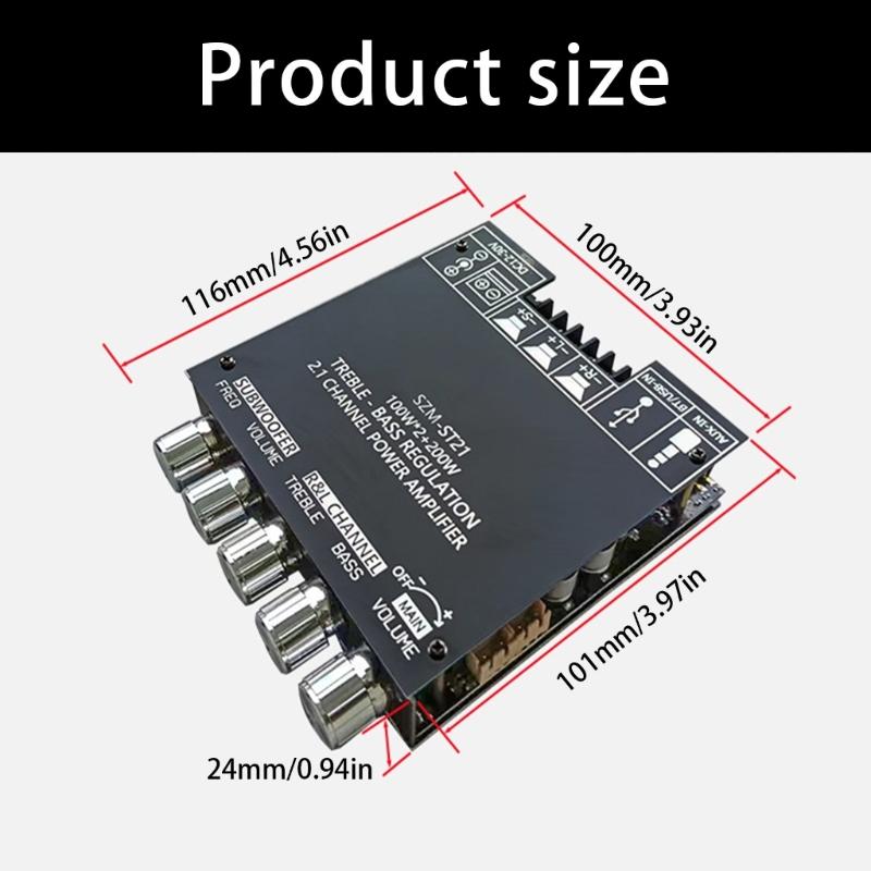 2.1 Channel 100Wx2+200W Channel Bluetooth-compatible Amplifier Board with Subwoofer TPA3221 Chip for Home Entertainment