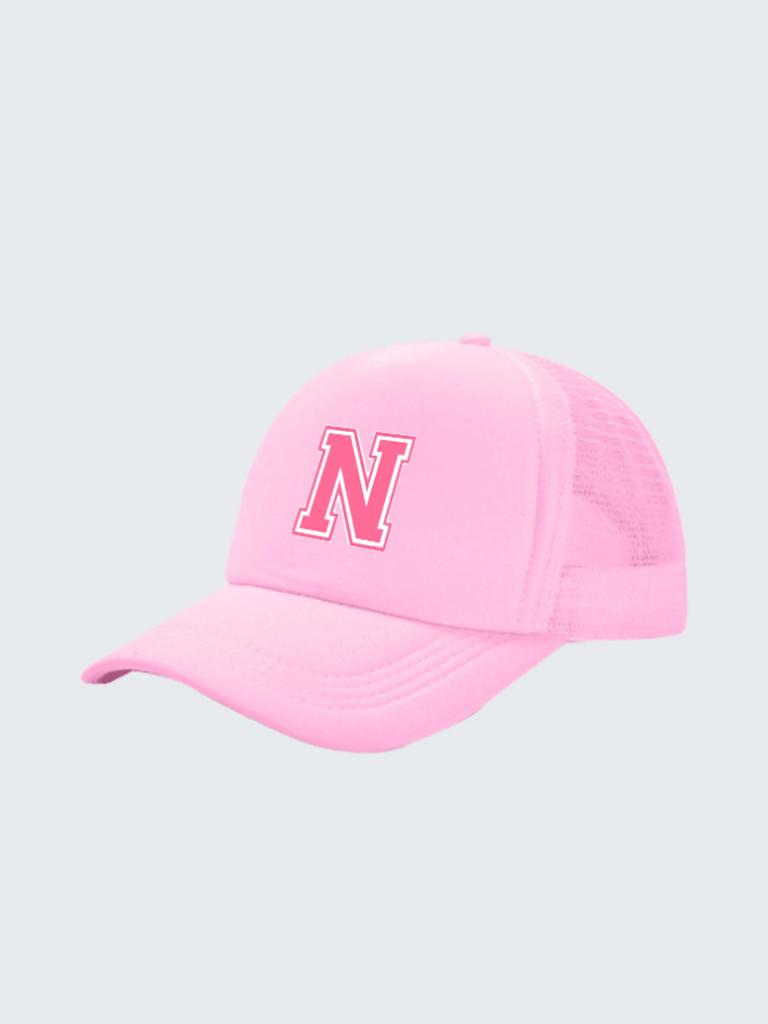 1pc Kid's 26 Alphabet Baseball Cap, Fashion Versatile Casual Sun Hat,Pink Mesh Breathable Trucker Cap, Suitable For Girls
