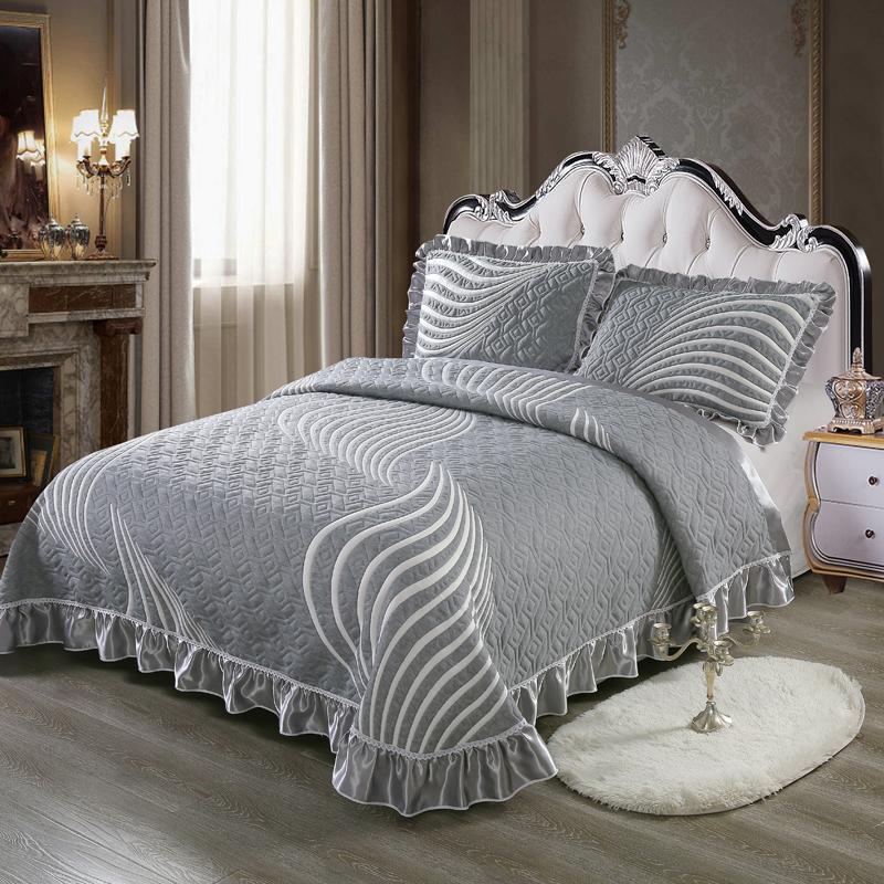 Luxury Soft Knitted Cotton Ruffles Bed Skirt, Bedspread Coverlet, Double Bed Cover Set, Blanket, Linen Pillowcases, Home Textile