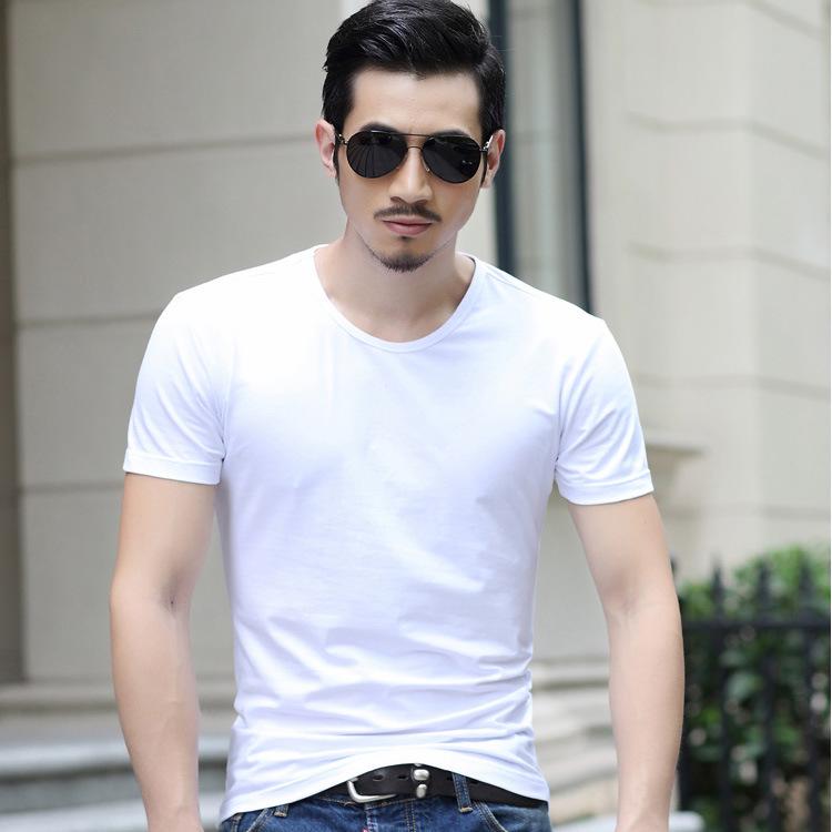 2026 Men's Solid Color Cotton V-Neck Slim Fit Short Sleeve T-Shirt