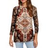 Women's Fashion Casual Lapel Short 3/4 Sleeve Print Shirt Women's Button Up Tops