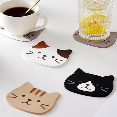 Niedliche Katzen Untersetzer, Wiederverwendbare Silikon Getränkeuntersetzer Rutschfest, Waschbar Hitzebeständig Glas Tasse Gummi Pad Matte Neuartige Geschenke