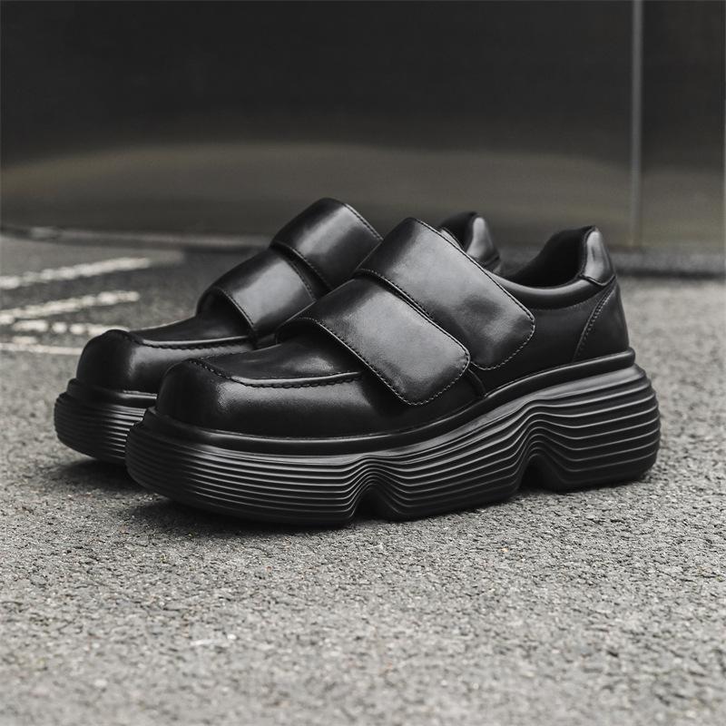 

Niche ins модные туфли для пап 2025 года, новые весенние и осенние британские универсальные туфли на липучках для езды на работу 30315-J 38 чёрный