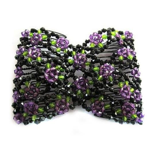 Women's Chic Stretch Rose Flower Bow Beaded Hair Comb Cuff Double Insert Clips