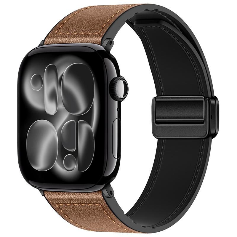 Silicone+Leather Strap for Apple Watch 11 10 42mm 46mm Ultra 3 49mm Magnetic Bracelet iWatch 9 8 7 6 5 SE3 45/41mm 40/44mm Band