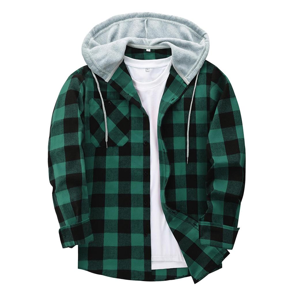 Herren-Sweatshirt mit kariertem Hemd und Kapuze, Knopf-Sweatshirt, lässiges Mode-Sweatshirt für Herren