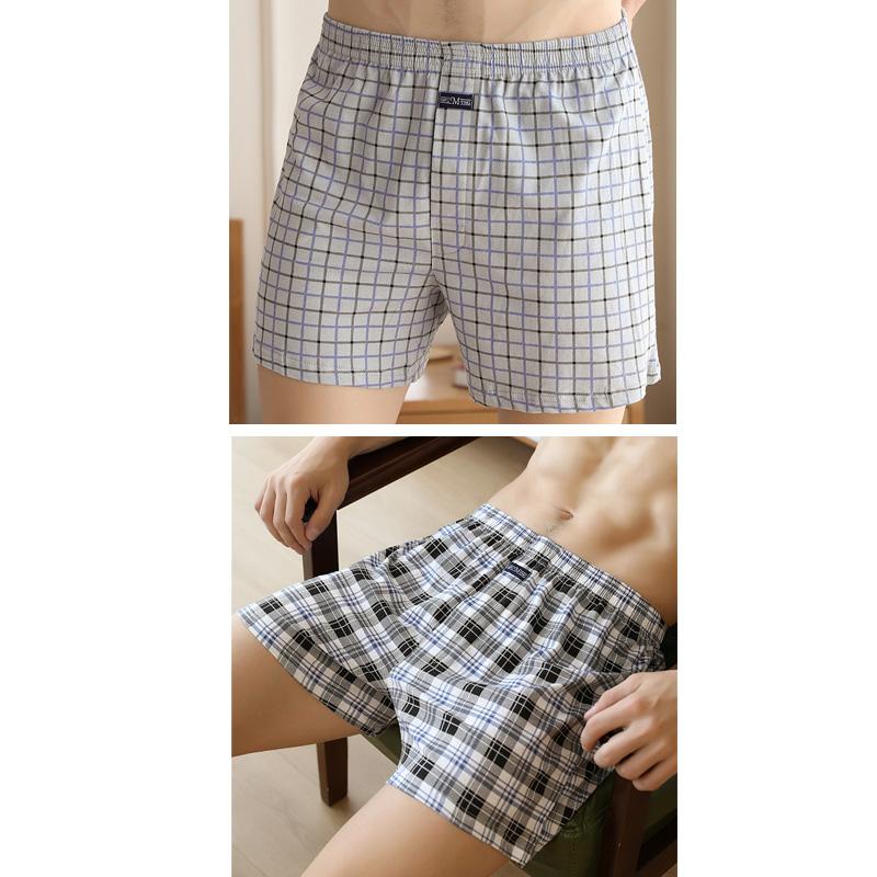 2pcs Male Arrow Pants Men Cotton Plaid Boxers Shorts Loose Mid-Waisted Men's Plus Size Underwear Homewear Comfortable Panties