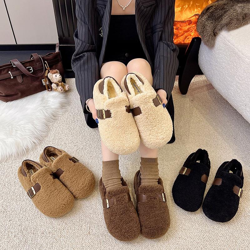 Women's plush thick bottom large size thickened winter warm fur one snow boots thick lining ankle boots non-slip hiking sports cotton shoes